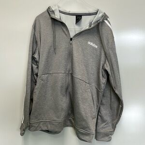 Men’s Adidas Climawarm Fleece 3 Stripe Full Zip Hoodie Size Large, Gray